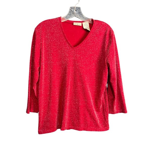 White Stag Ladies Red V-Neck Sparkle Top L - Picture 1 of 4
